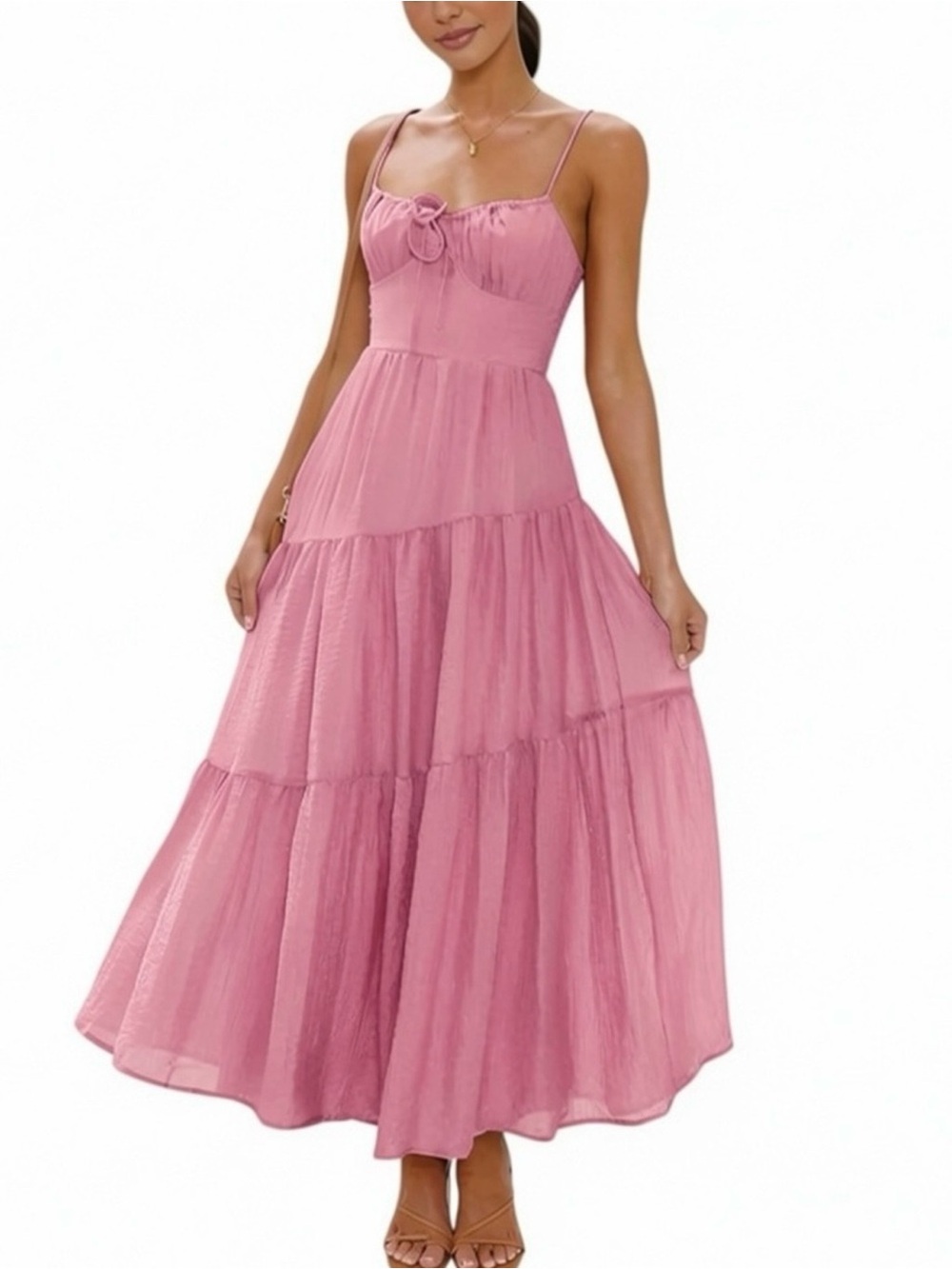 Commense Pink Tiered Maxi Dress NWT Medium Sleeveless